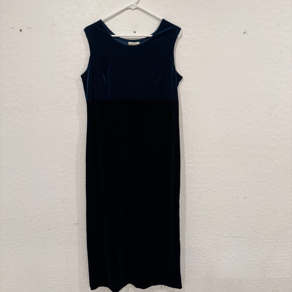 Coldwater Creek Velvet Dress Womens 10 Navy Black Colorblocked Whimsigoth Fairy